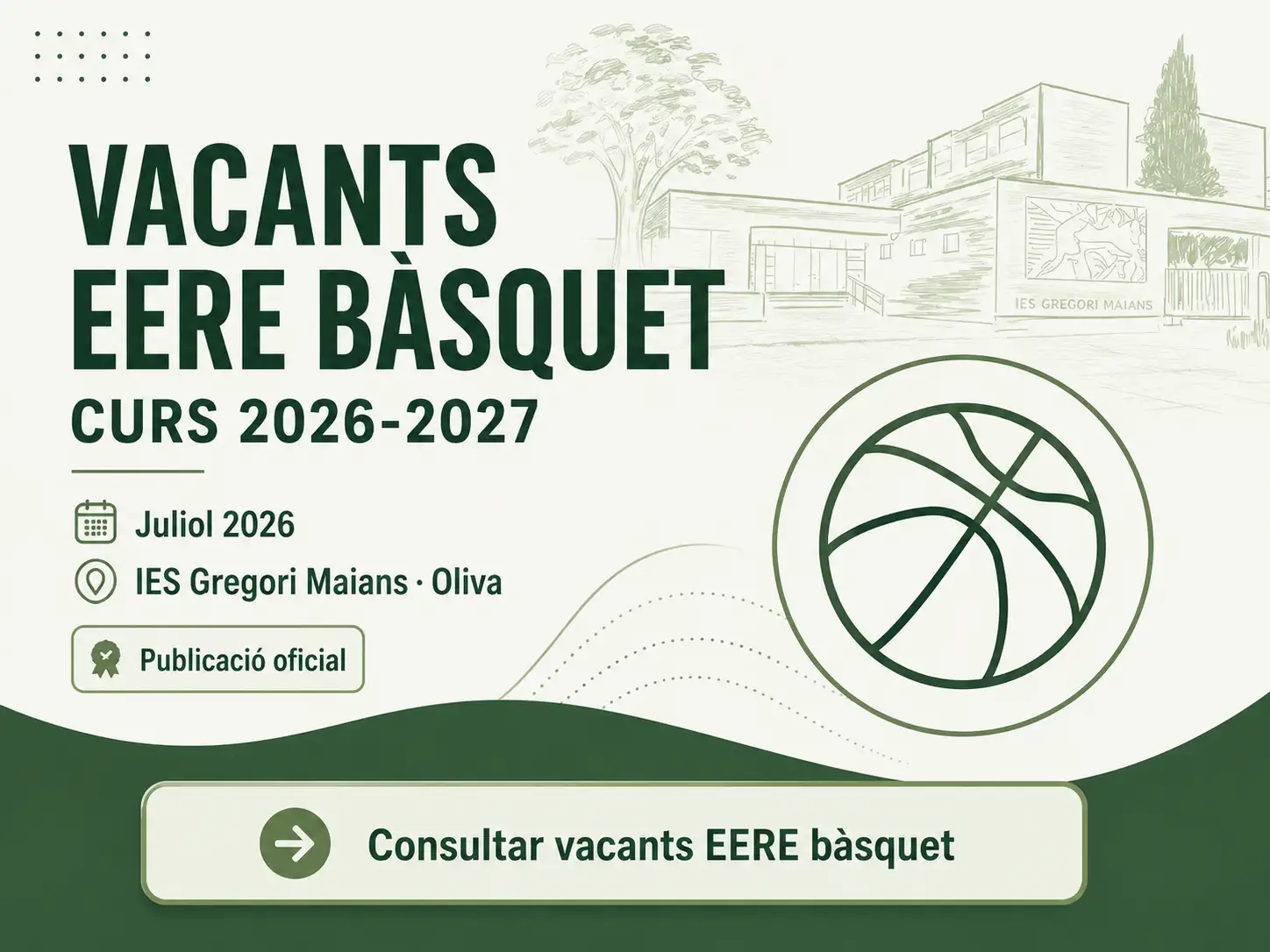 Vacants d'ensenyaments esportius de bàsquet per al curs 2026-2027