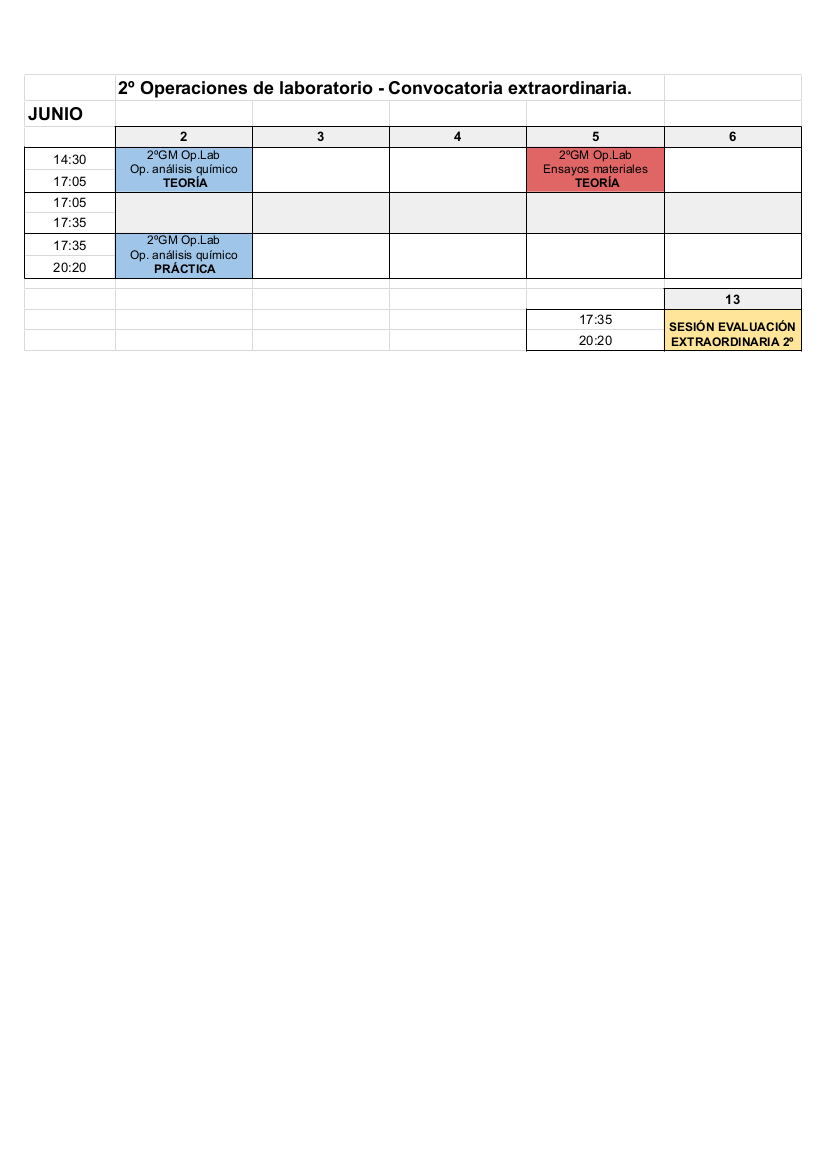 Horarios evaluaciones 24-25 - 2º CFGM Op Laboratorio