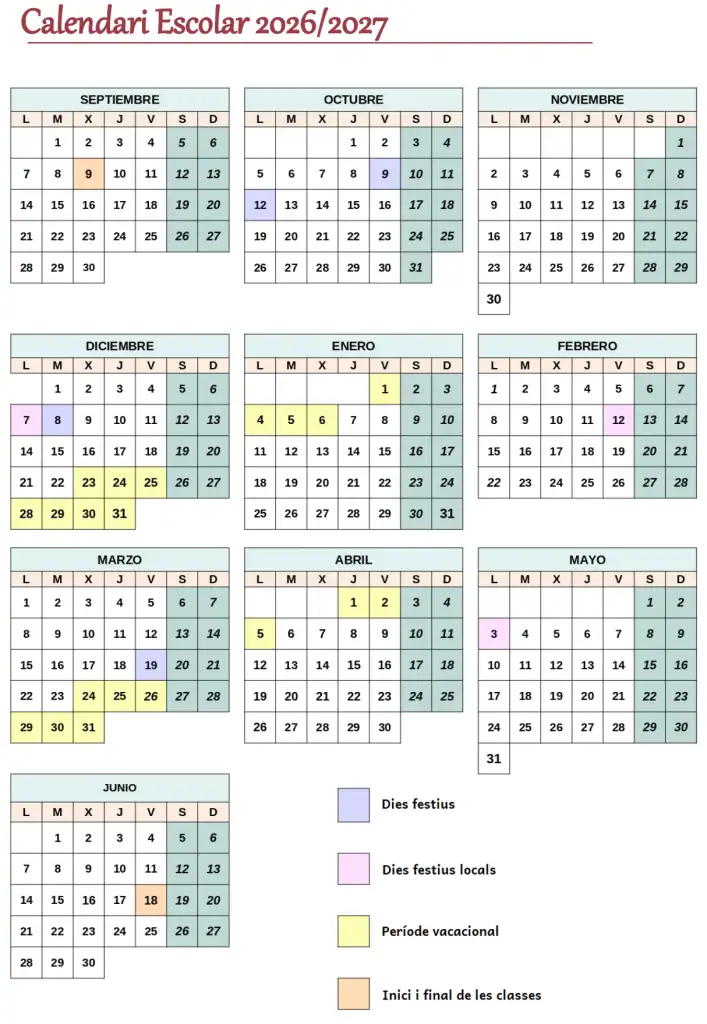Calendari curs 26 27