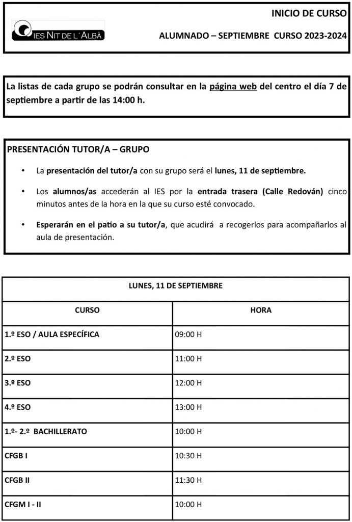 Información inicio curso 23/24