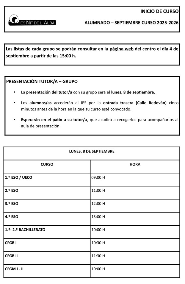 Información inicio curso 25/26 - ALUMNADO