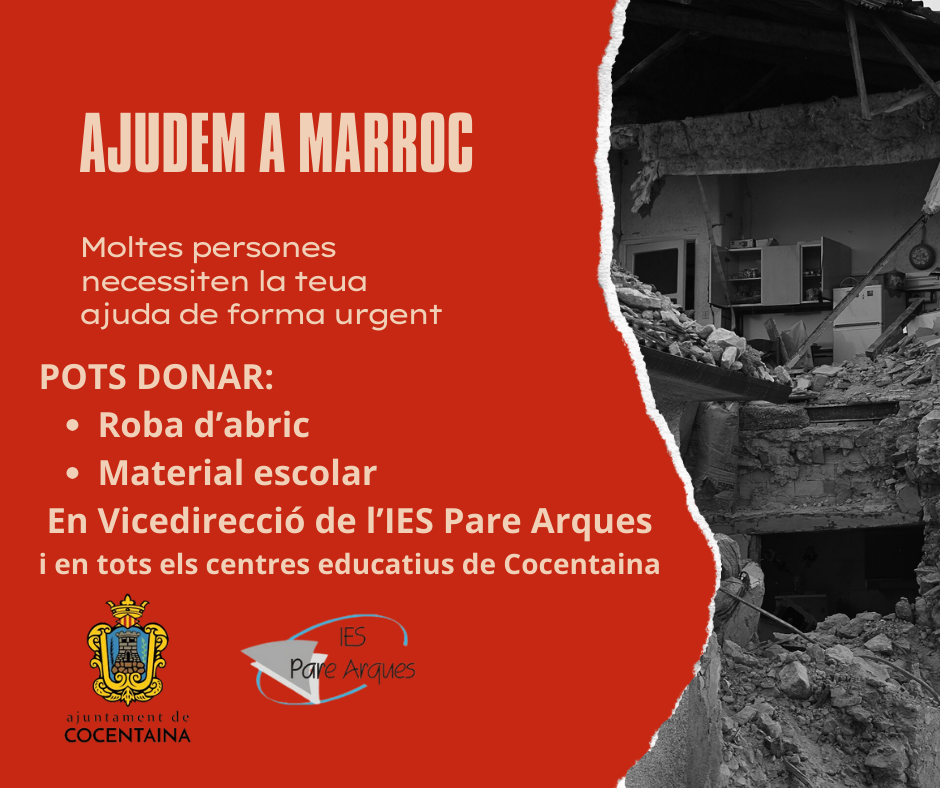 Cartell informatiu sobre la campanya d'ajuda a les victimes del terratremol de Marroc