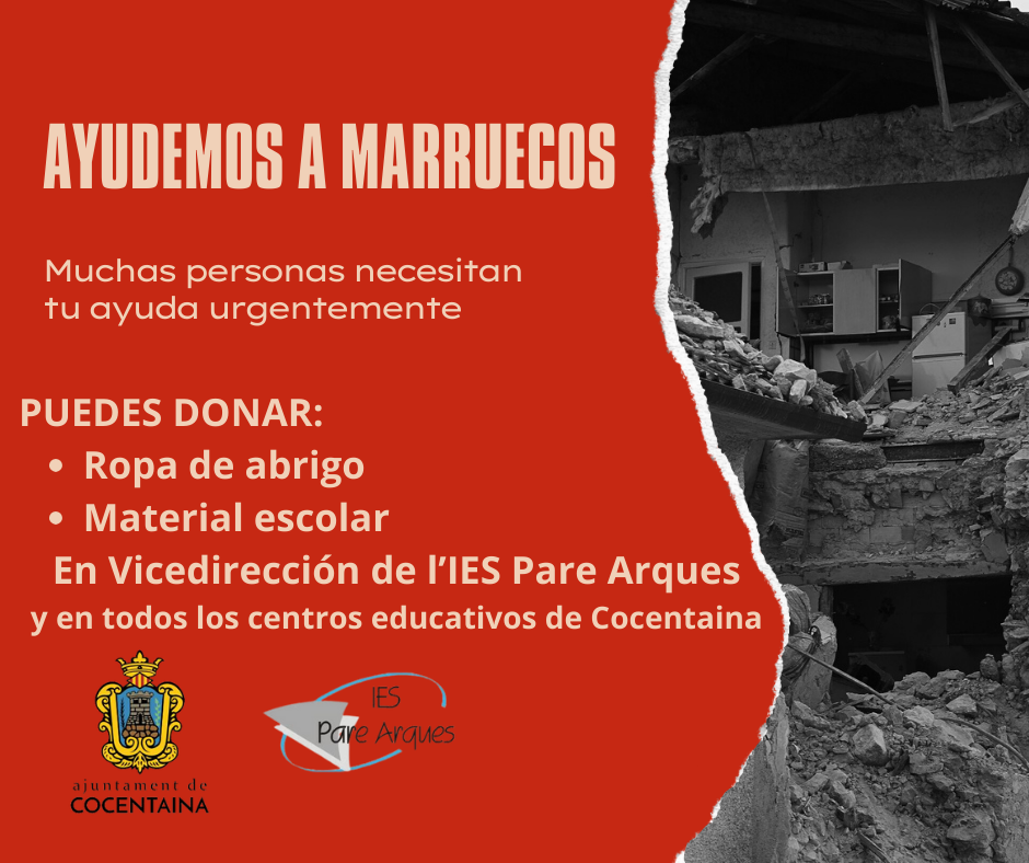 Cartel informando de la campaña de ayuda a las victimas del terremoto de Marruecos