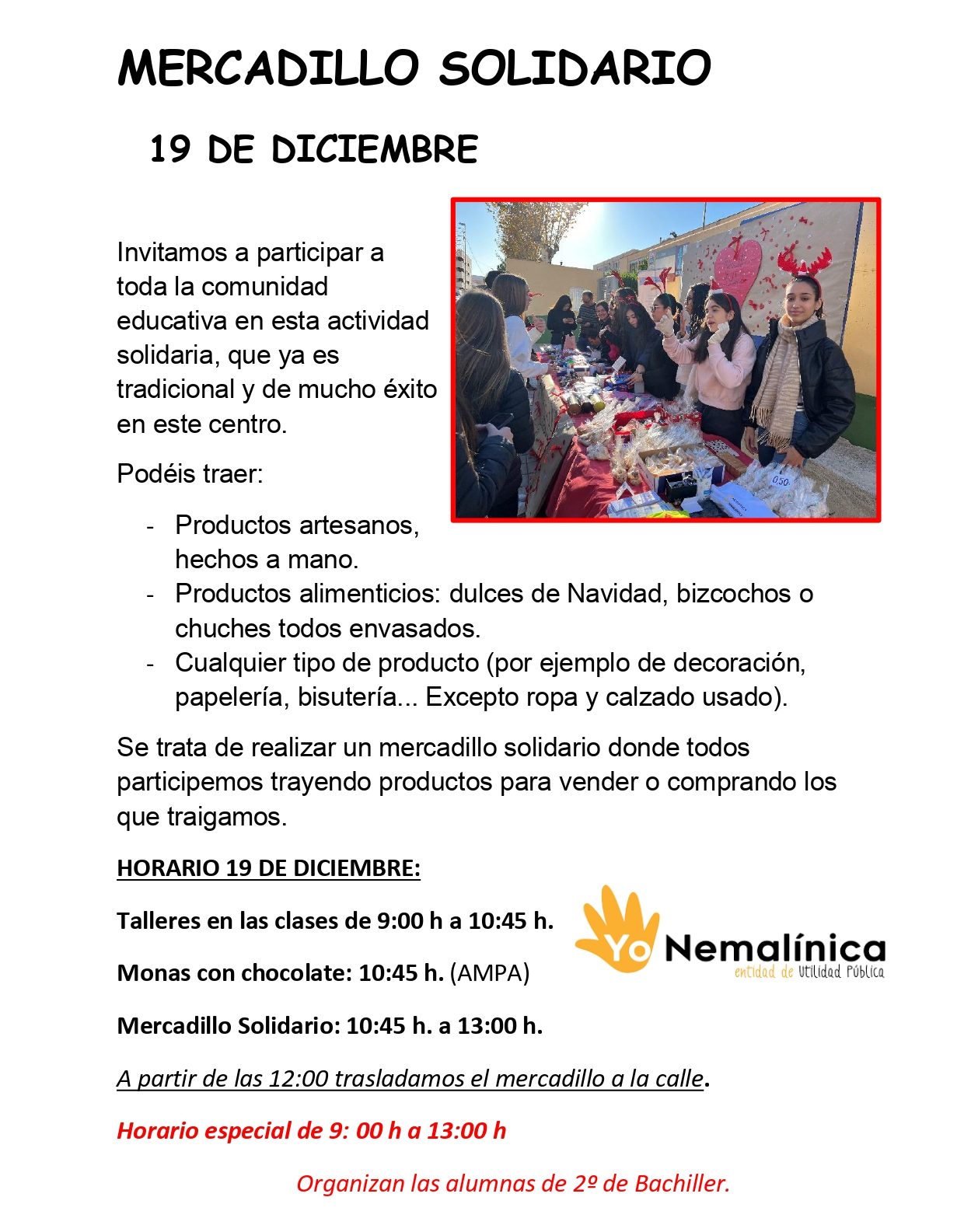 MERCADILLO SOLIDARIO DE NAVIDAD IES JAIME DE SANT-ÁNGEL