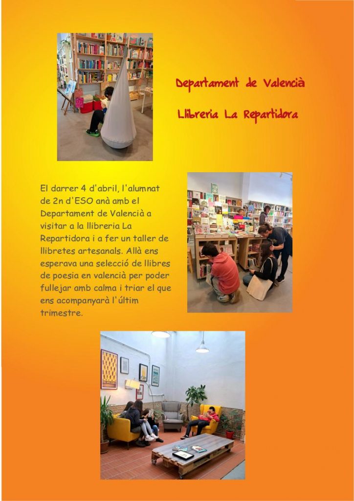 Imatges de visita d'alumnes i departament de valencià a la llibreria la repartidora