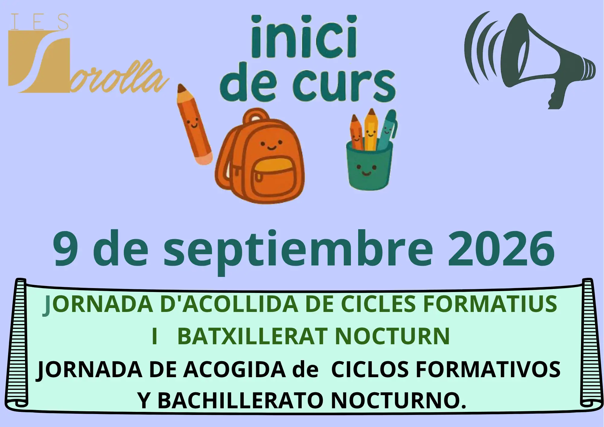 Cartell jornada acollida cicles i batxillerat nocturn 2026/27
