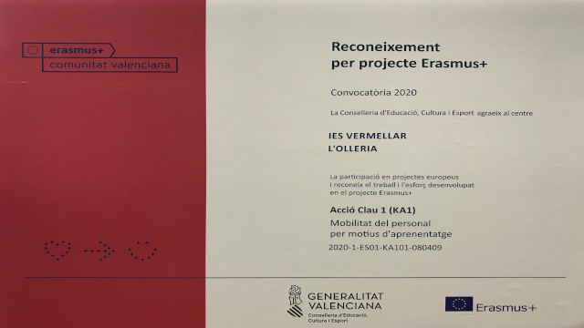 Reconeixement a l’IES Vermellar pel projecte Erasmus +