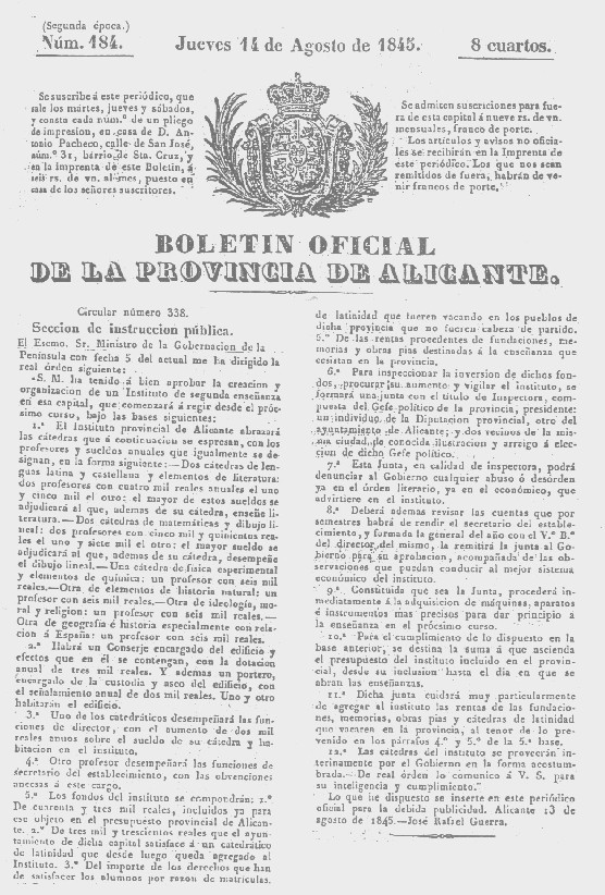 Boletín de la provincia de Alicante - Agosto 1845