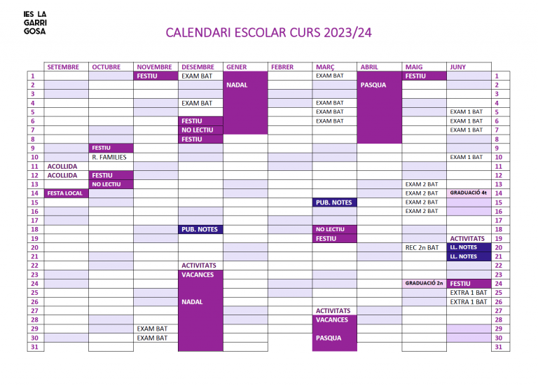 Calendario Escolar Ies La Garrigosa 8764