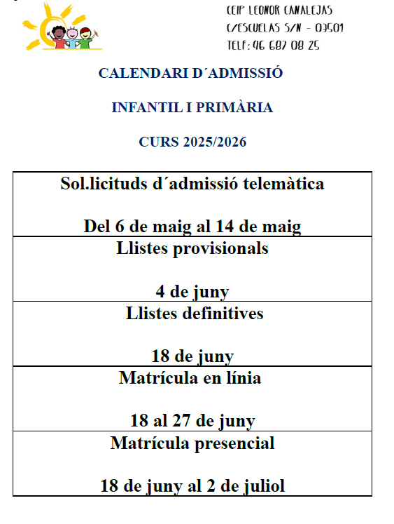 CALENDARIO DE ADMISIÓN