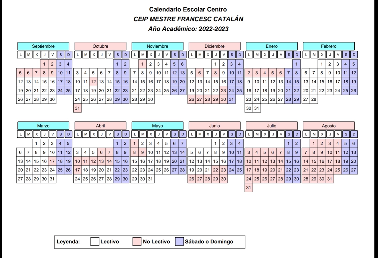 Calendari Curs Escolar 20222023 Ceip Mestre Francesc CatalÁn 4707