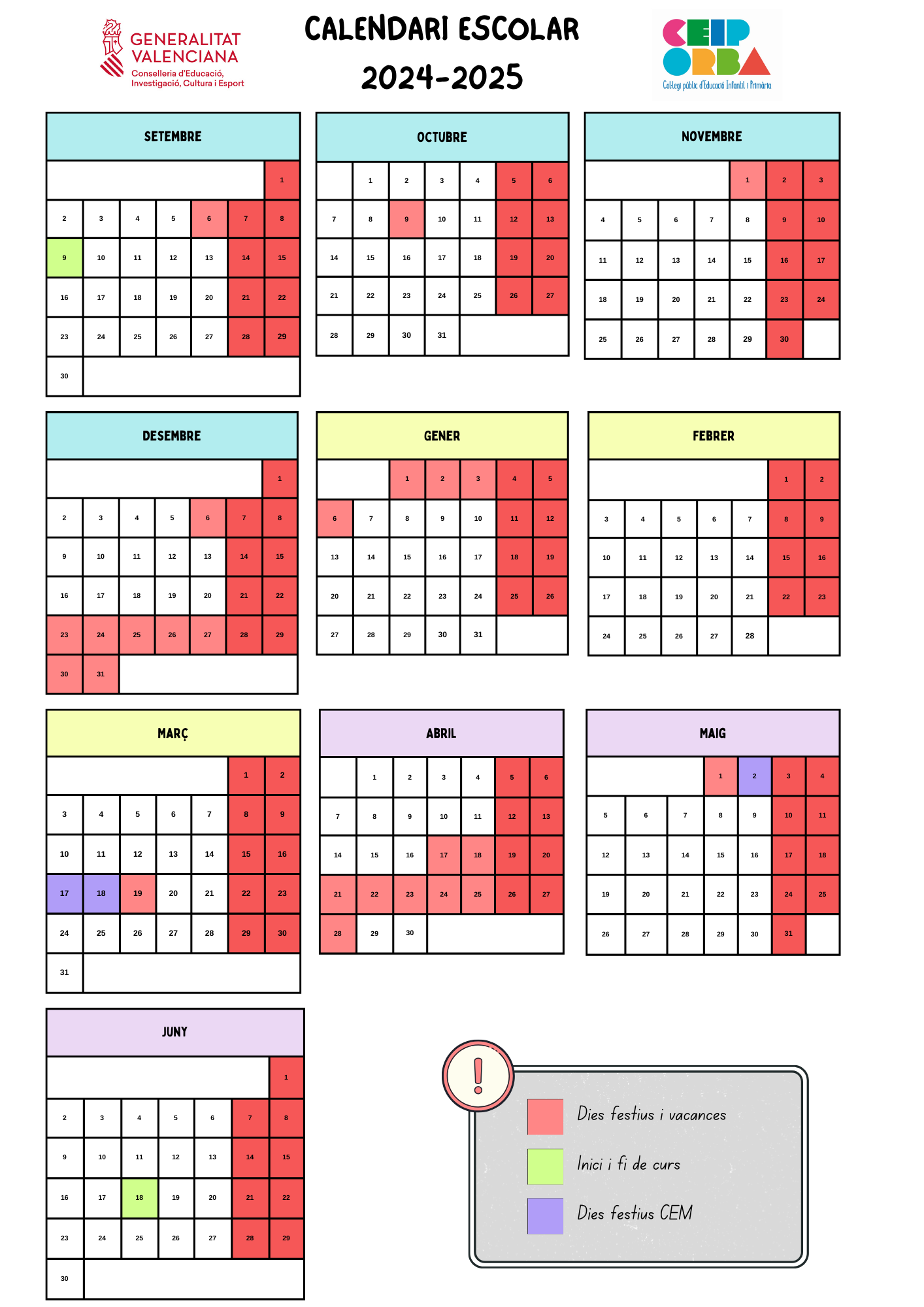 Calendari escolar 24-25 Orba