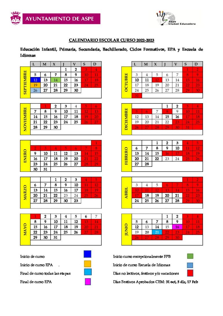 Calendari Escolar 2022 2023 Ceip Perpetuo Socorro