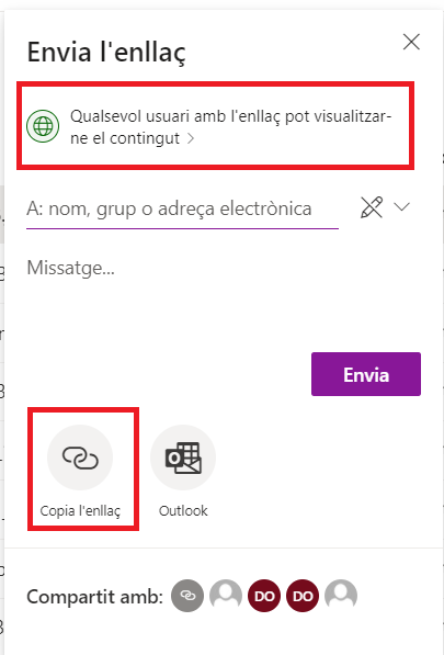 Sharepoint obtindre enllaç públic compartir