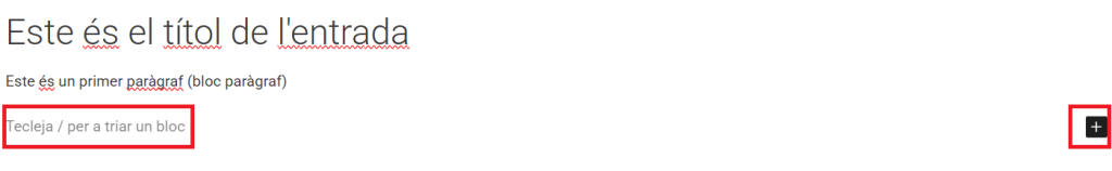 Inserir bloc mitjançant la barra capa la dreta