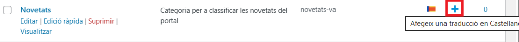 Categoria. Crear traducció des de el llistat.