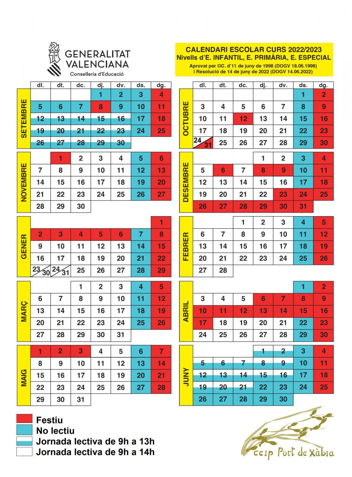 Calendari Escolar CEIP Port De X bia