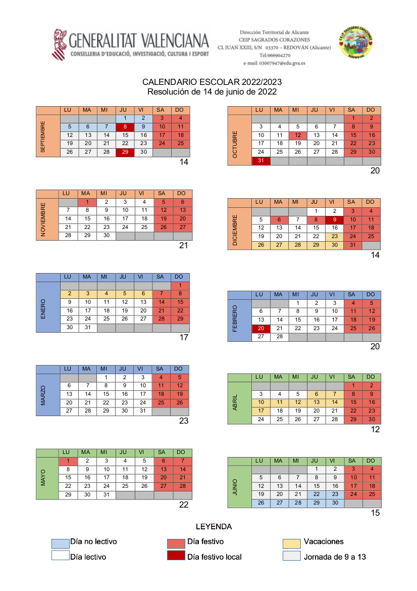 Calendario escolar 22-23