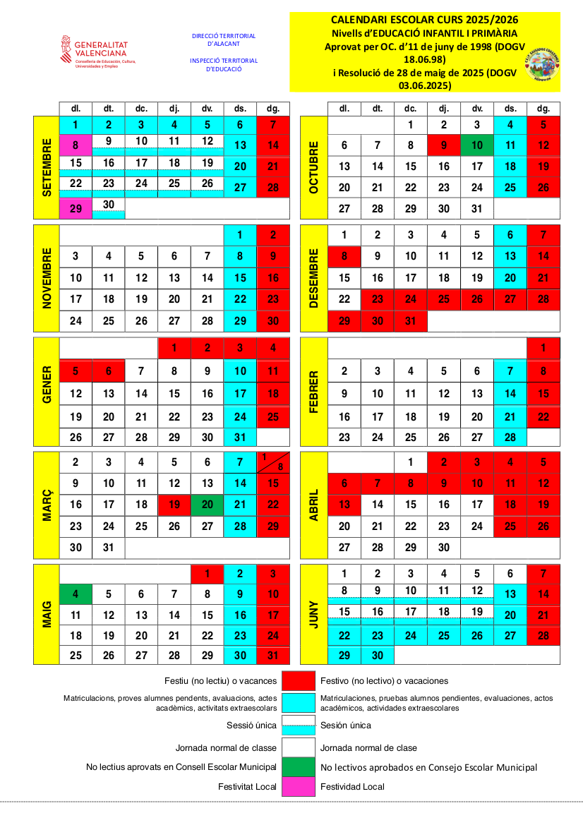 CALENDARIO ESCOLAR 25-26
