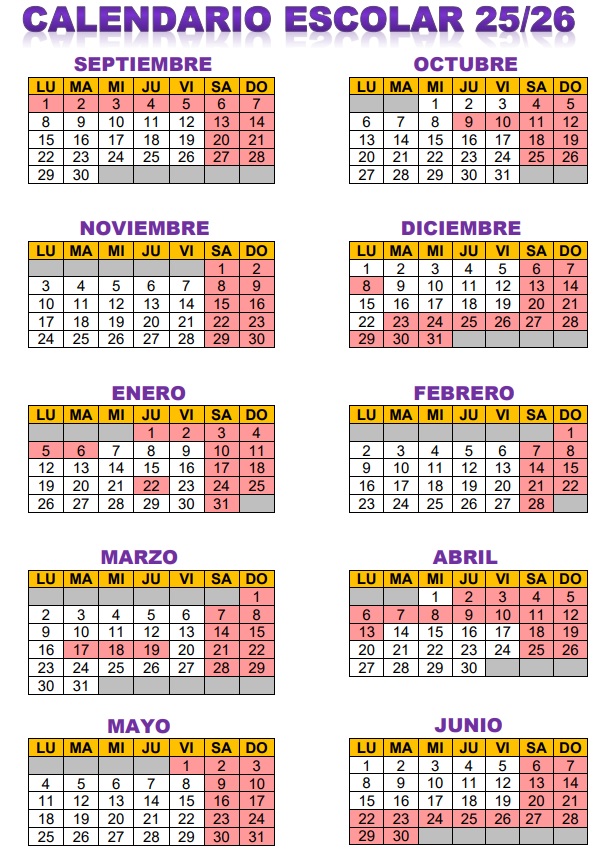 CALENDARIO ESCOLAR 25 26 CASTELLANO