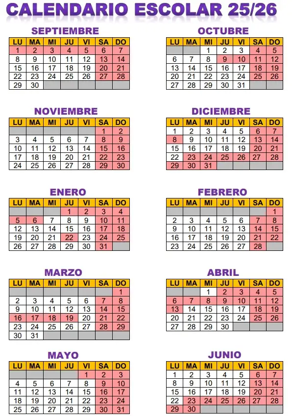 CALENDARIO ESCOLAR 25 26
