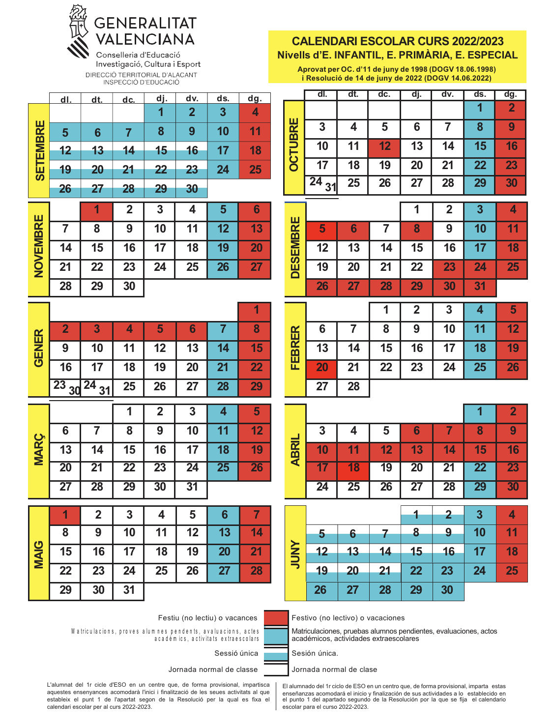 Calendari Del Curs 2022 2023 Ceip Sant Vicent Ferrer