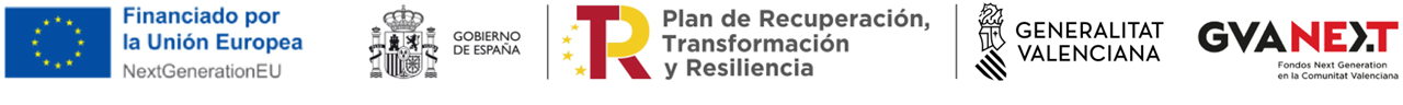 Logo UE NextGeneration | Logo Plan Recuperación, Transformación y Resiliencia Gobierno de España | Logo GVANext