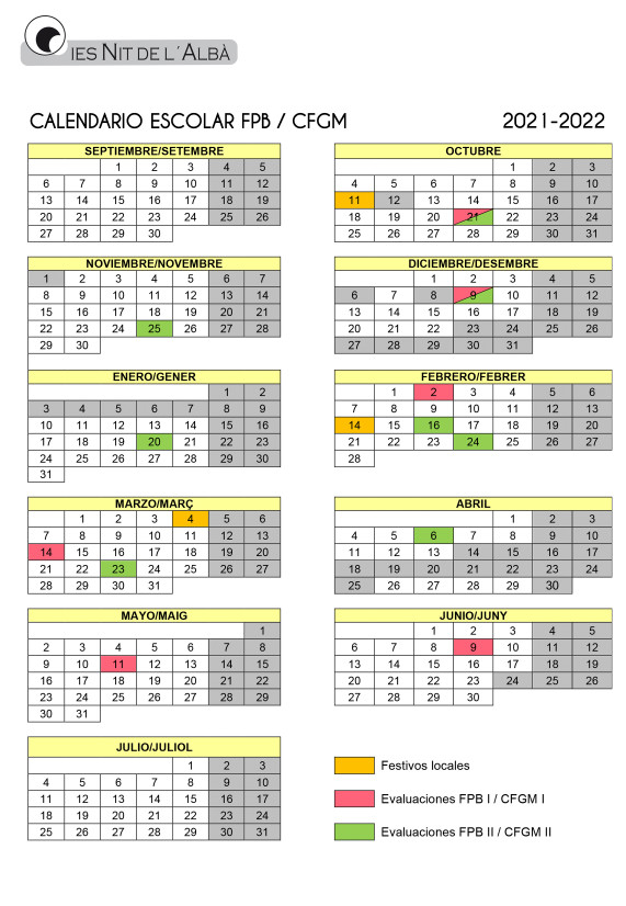 Calendario Escolar Curso 2021 2022