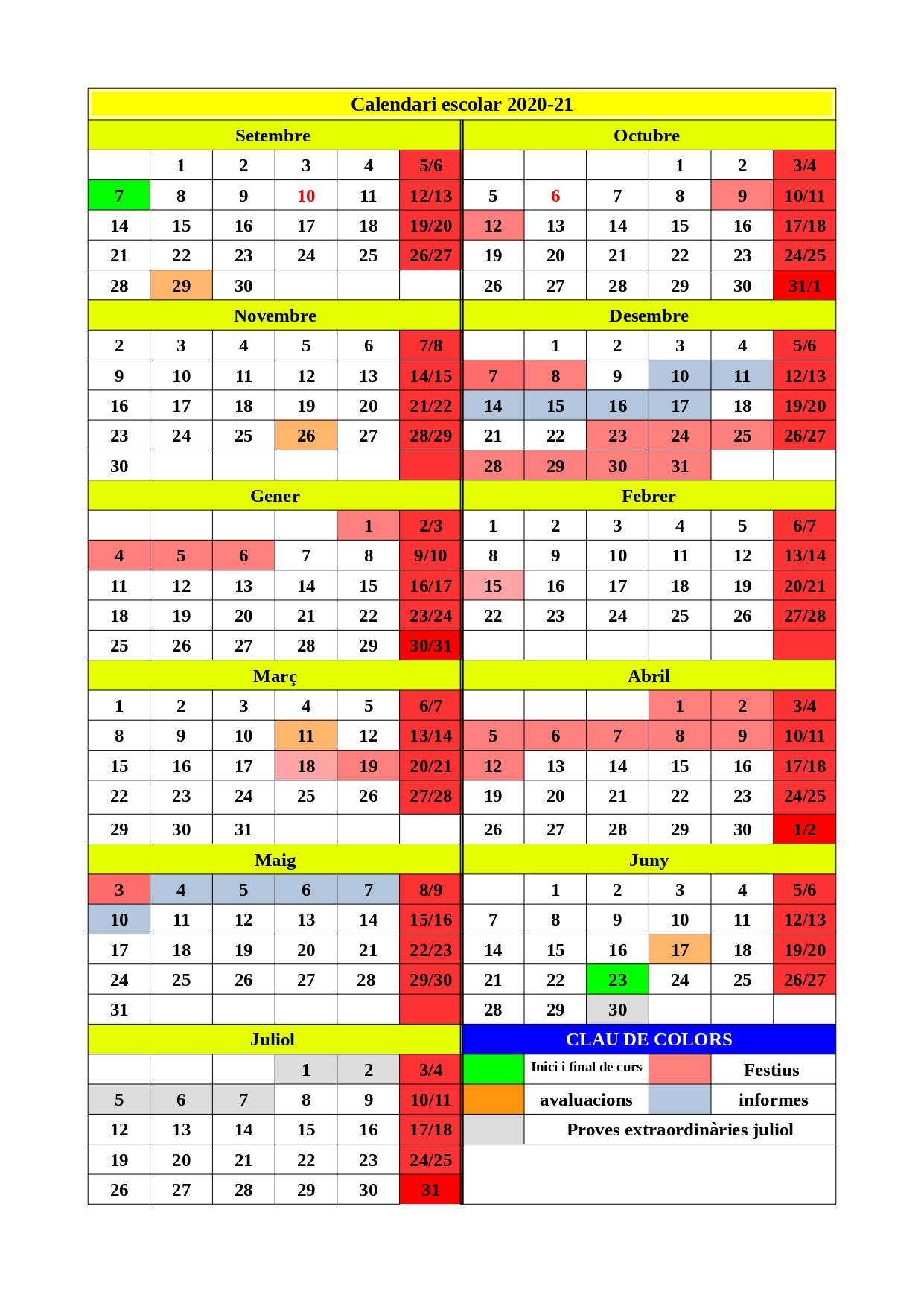 Calendari Escolar SecciÓ De Lies Pare Arques Benilloba 7770